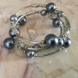 Gray Faux Pearl Memory Wire Bracelet